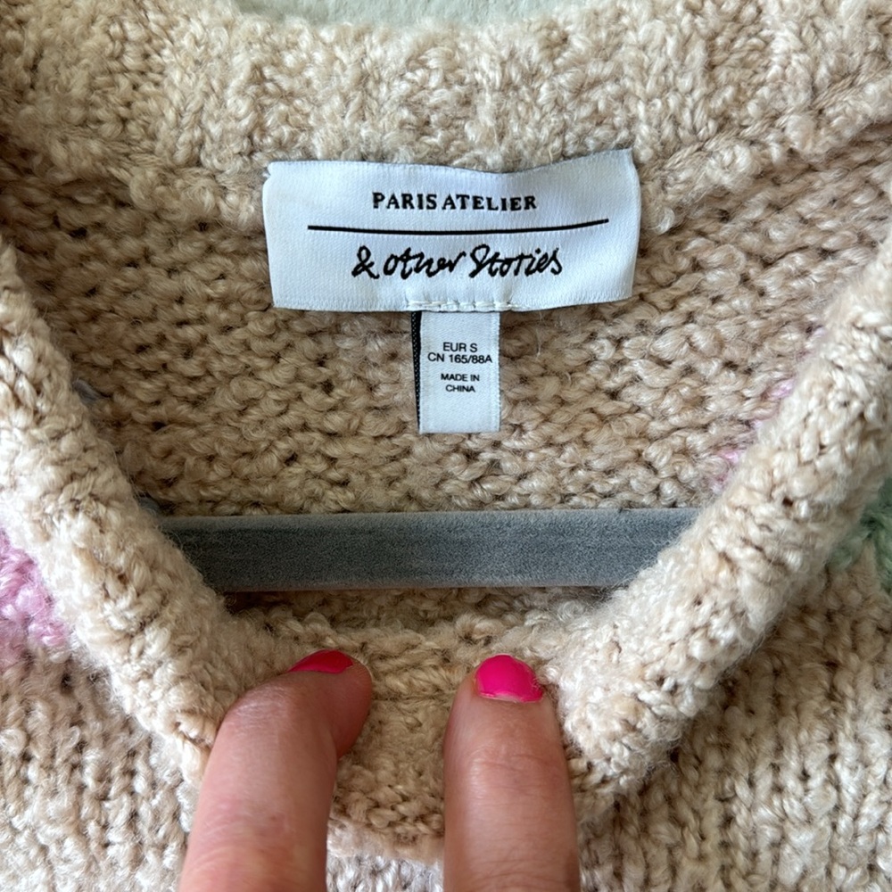 & Other Stories wool blend sweater in beige and multicolored spot Size Small - Picture 5 of 6